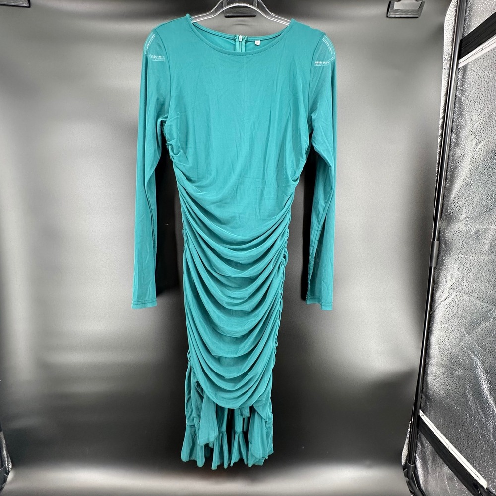 Women's‎ Maxi Long Sleeve Ruched Bodycon Ruffle Mermaid Cocktail Mesh Dress